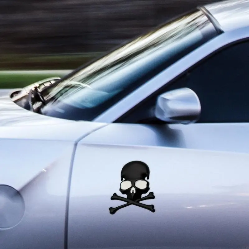 R53D Skull Metal Emblems Stickers Personalizes Skeleton Designs Skull Crossbones Metal Decals for Car & Motorcycles
