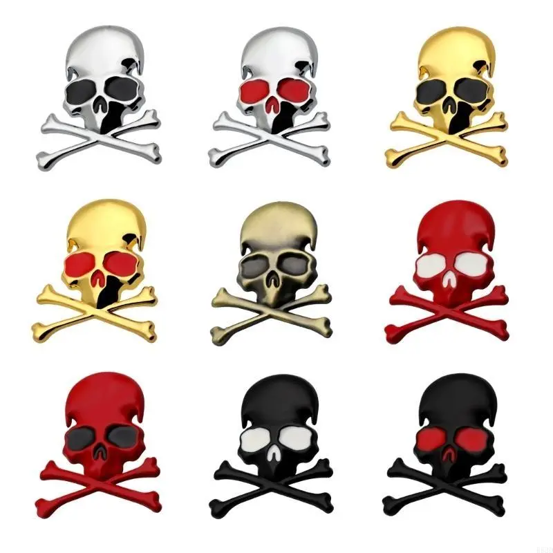 R53D Skull Metal Emblems Stickers Personalizes Skeleton Designs Skull Crossbones Metal Decals for Car & Motorcycles