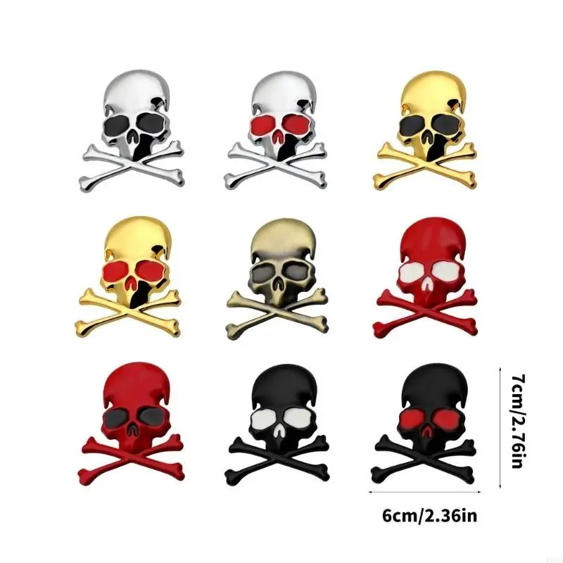 R53D Skull Metal Emblems Stickers Personalizes Skeleton Designs Skull Crossbones Metal Decals for Car & Motorcycles