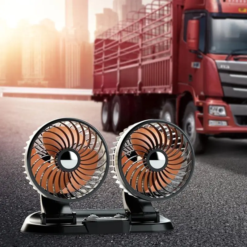 R53D Simple 360° Vehicle Fan USB 5V 12V 24V Double for Head Car Fan with 2 USB Ports