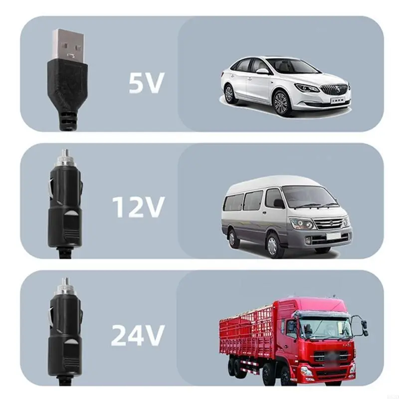 R53D Simple 360° Vehicle Fan USB 5V 12V 24V Double for Head Car Fan with 2 USB Ports