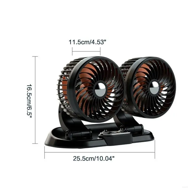 R53D Simple 360° Vehicle Fan USB 5V 12V 24V Double for Head Car Fan with 2 USB Ports