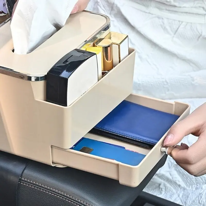 R53D Multifunctional Car Armrest Storage Box Water Cup Holder,Universal Armrest Tissue Holder for Car with Cup Holder