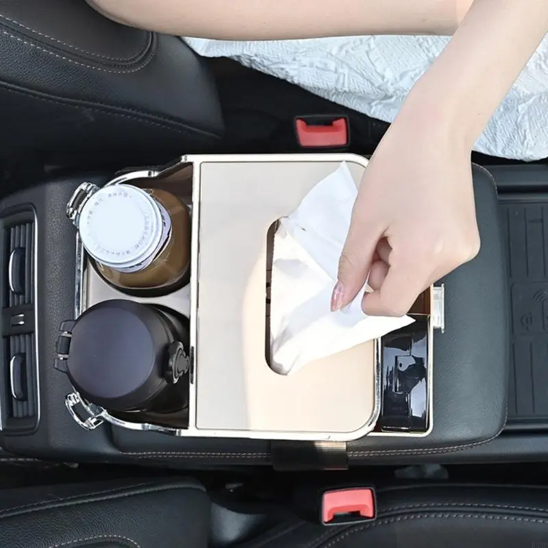 R53D Multifunctional Car Armrest Storage Box Water Cup Holder,Universal Armrest Tissue Holder for Car with Cup Holder