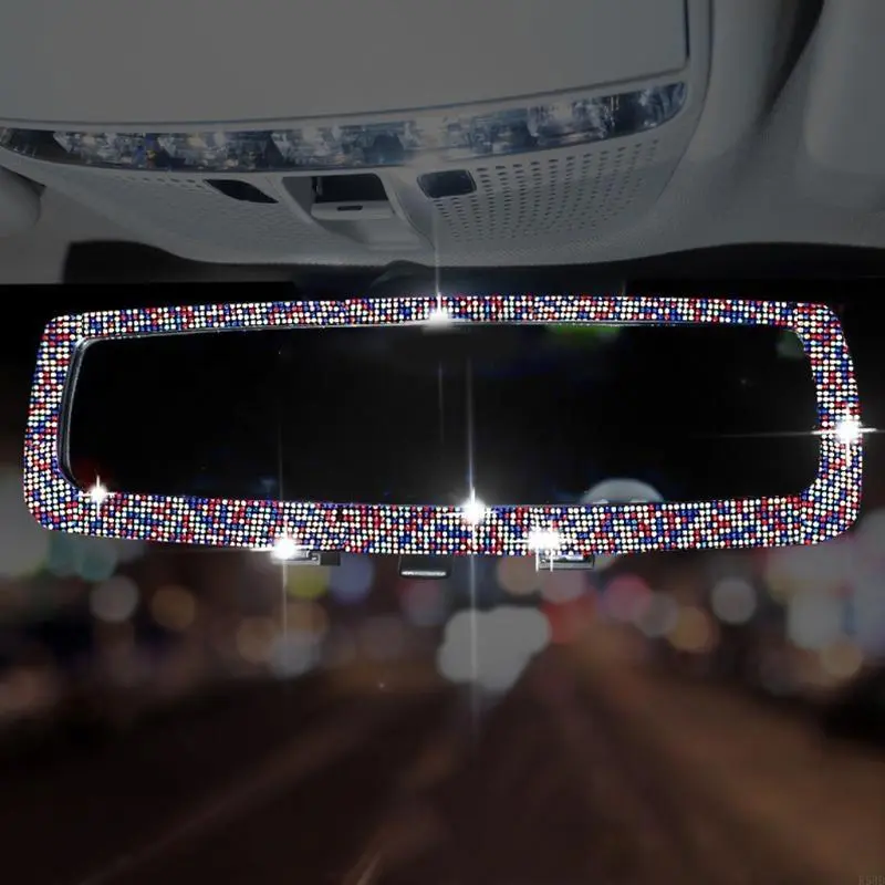 R53D Blingbling Car Interior Accessories Car Inter Rearview Mirror for Rhinestone Cover Clip Crystal Decor Wide-angle Le