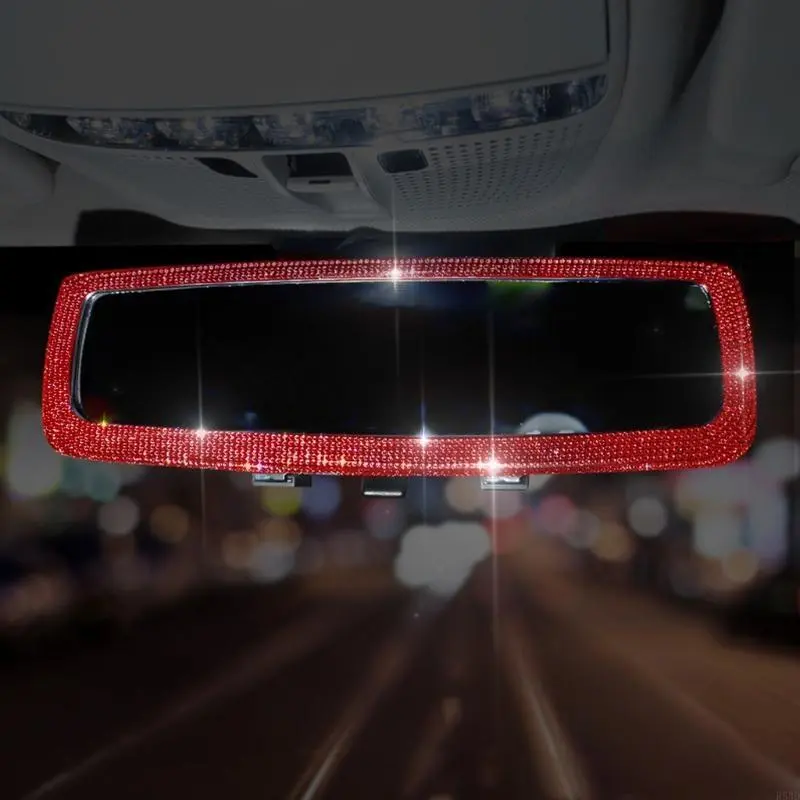 R53D Blingbling Car Interior Accessories Car Inter Rearview Mirror for Rhinestone Cover Clip Crystal Decor Wide-angle Le