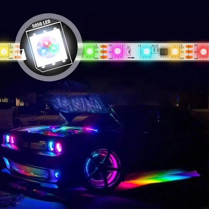 R53D RGB LED Strip Under Car Tube Underglow Underbody System Lights RGB Lamp Automotive Accent Light