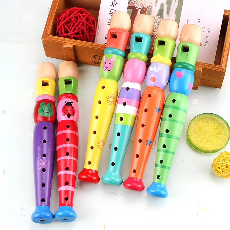1Pc Wooden Cartoon Flute Children Clarinet 6-Hole Piccolo Baby  Toys Musical Instrument Toys Early Education Enlightenment TMZ