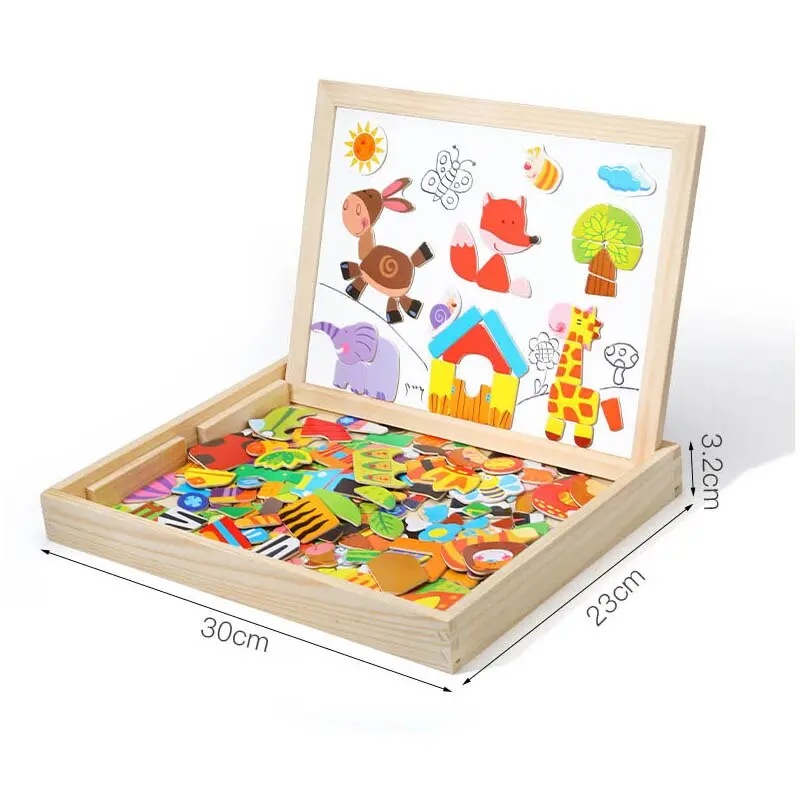 Wooden Multifunction Children Animal Puzzle Writing Magnetic Drawing Board Blackboard Learning Education Toys For Kids