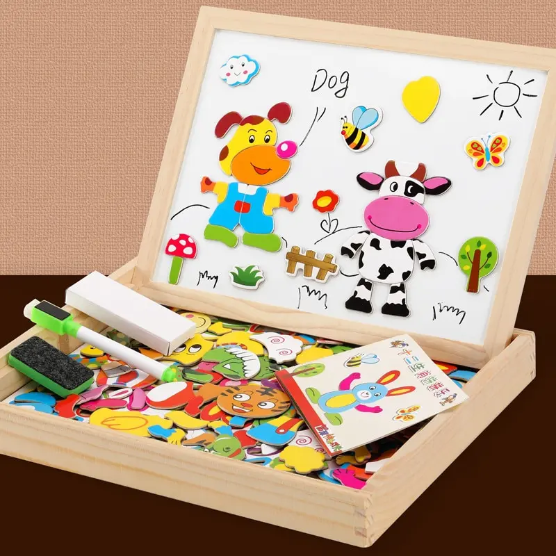 Wooden Multifunction Children Animal Puzzle Writing Magnetic Drawing Board Blackboard Learning Education Toys For Kids