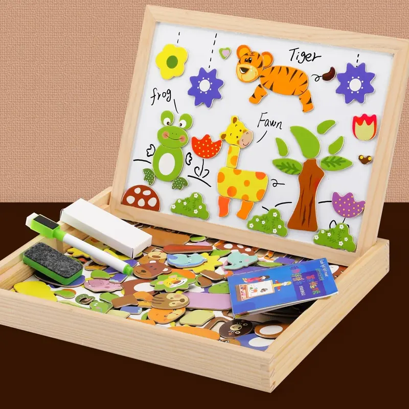 Wooden Multifunction Children Animal Puzzle Writing Magnetic Drawing Board Blackboard Learning Education Toys For Kids