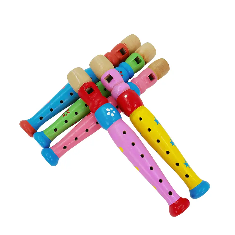 Colorful Wooden Flute Music Instrument Trumpet Buglet Hooter Kids Educational Musical Toys for Children