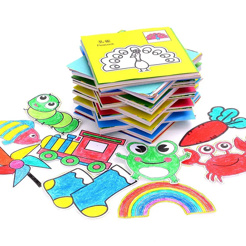 Children Paper Cuttings Suit with Scissors Fun Handmade Materials DIY Toys Early Childhood Education Aids Kid Colored Paper TMZ