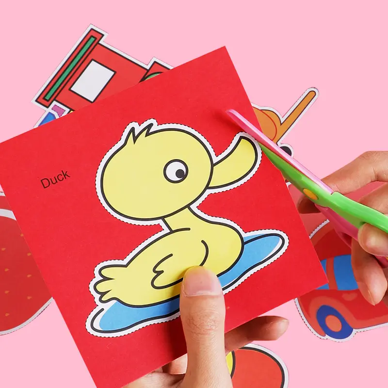 Children Paper Cuttings Suit with Scissors Fun Handmade Materials DIY Toys Early Childhood Education Aids Kid Colored Paper TMZ