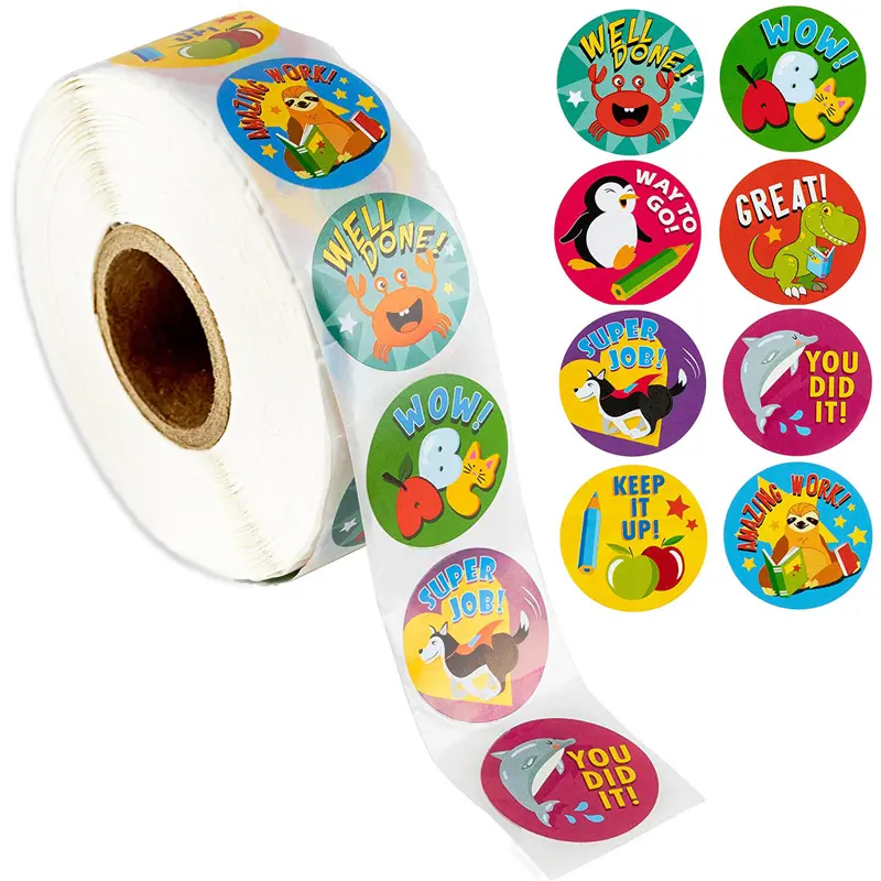 500pcs/roll Reward Stickers Encouragement Stickers for Kids Motivational Stickers with Cute Animals for Students Teachers GYH