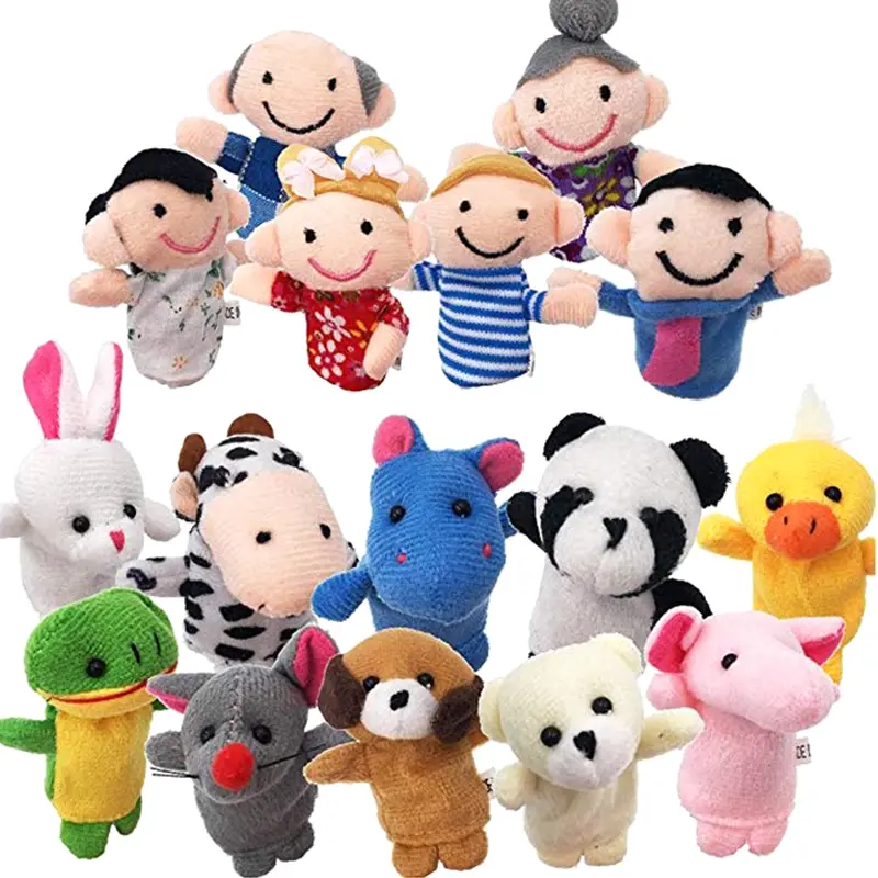 Baby Plush Toy Finger Puppets Tell Story Props 10pcs Animals or 6pcs Family Doll Toys for Kids Gifts for Children