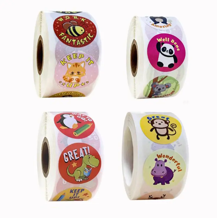 500pcs/roll Reward Stickers Encouragement Stickers for Kids Motivational Stickers with Cute Animals for Students Teachers GYH