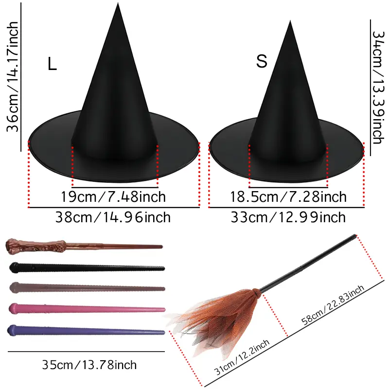 Magic Wand Wizard Stick Black Halloween Hat Witch Broom Costume Party Masquerade Cosplay Accessories Surprise Halloween Gift ZYF