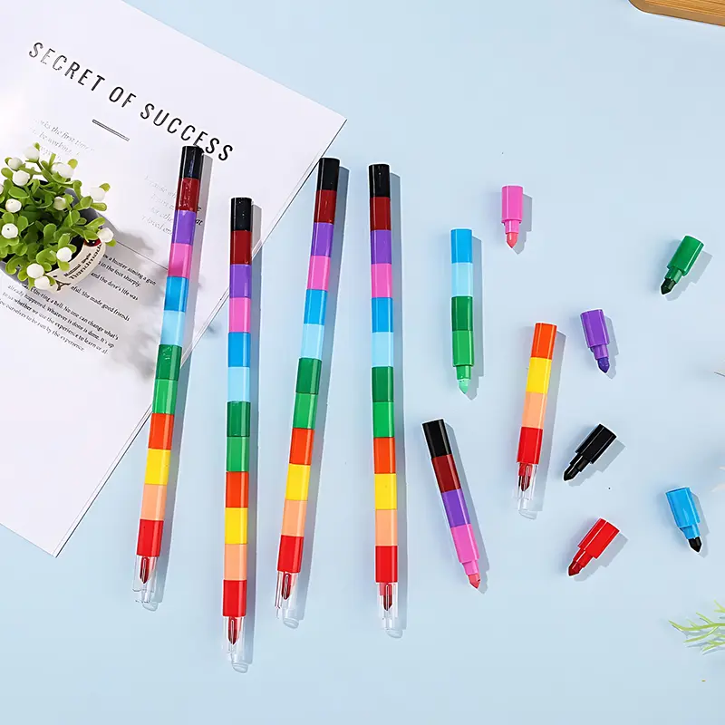 Rainbow Crayon 12-Color Stackable Crayons Painting Stationery Fun Building Blocks Crayon Birthday Festival Gift for Boy Girl ZYF