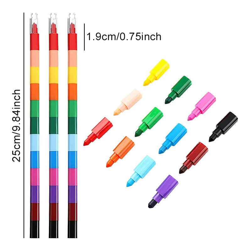 Rainbow Crayon 12-Color Stackable Crayons Painting Stationery Fun Building Blocks Crayon Birthday Festival Gift for Boy Girl ZYF