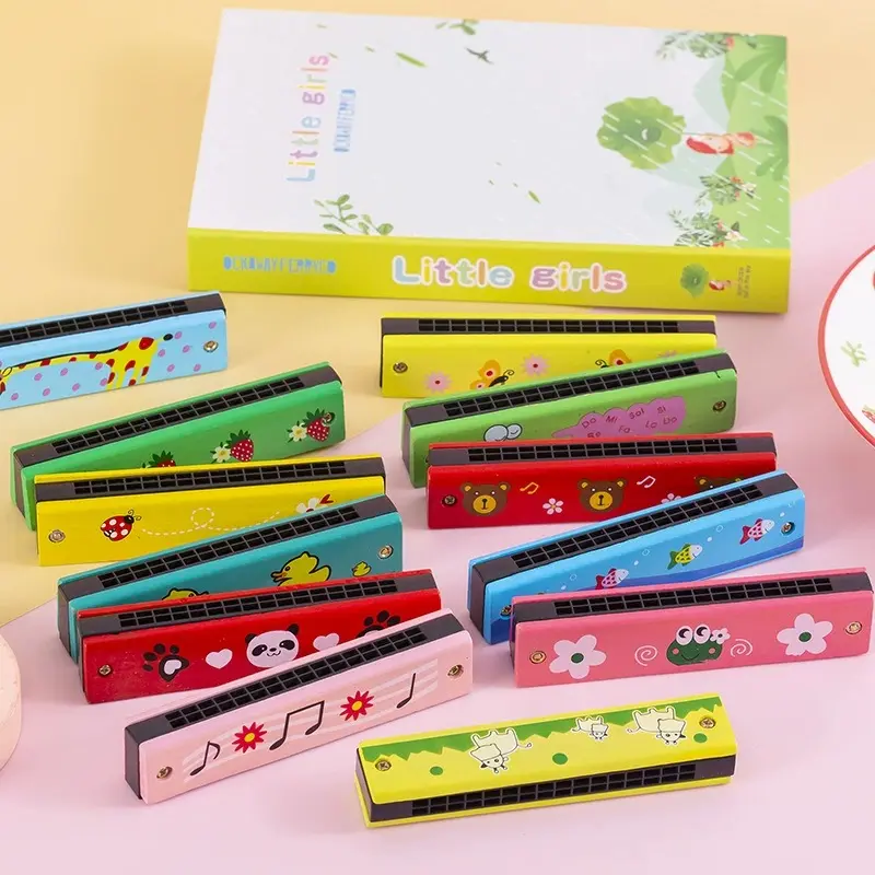 Wooden Harmonica Random 1/3/5 PCS Cute Cartoon Style Colorful Painted 16-Hole Harmonica Musical Instrument Gifts Boys Girls  ZYF