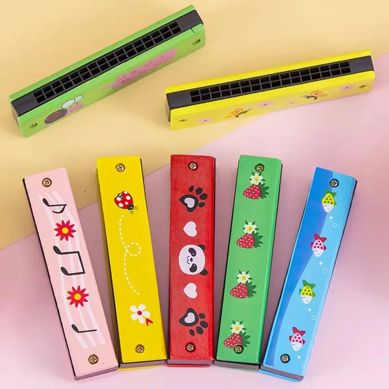 Wooden Harmonica Random 1/3/5 PCS Cute Cartoon Style Colorful Painted 16-Hole Harmonica Musical Instrument Gifts Boys Girls  ZYF