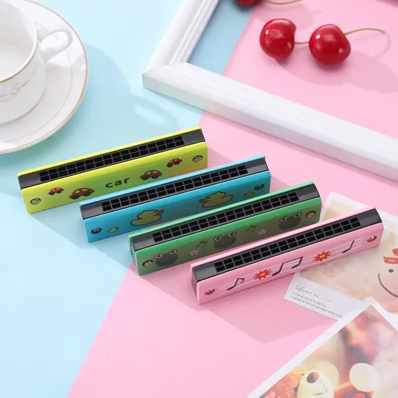 Wooden Harmonica Random 1/3/5 PCS Cute Cartoon Style Colorful Painted 16-Hole Harmonica Musical Instrument Gifts Boys Girls  ZYF