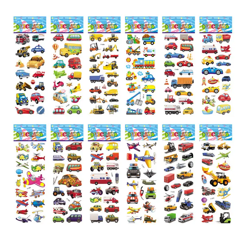 10 Sheets 3D Puffy Stickers for Kids Engineering Vehicle Excavator Stickers Cartoon Cars Stickers Toys for Children Gift for Boy