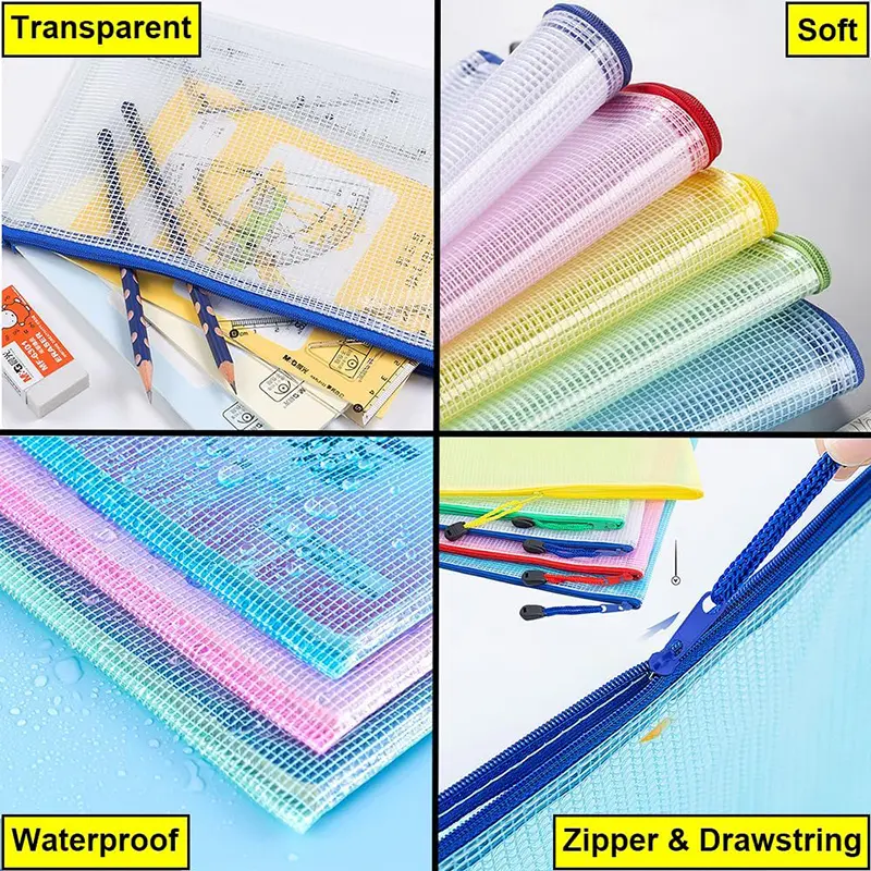 1~5pcs File Bags A4 High-capacity Button Folder Grid Zipper Bag Household Products Office Supplies Student Paper Storage TMZ