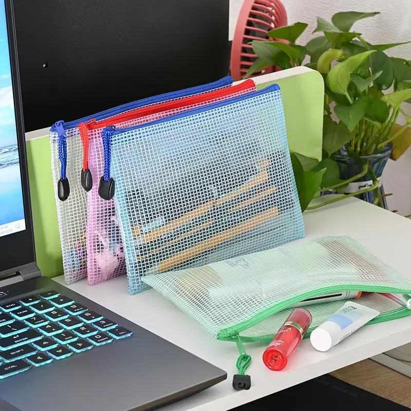 1~5pcs File Bags A4 High-capacity Button Folder Grid Zipper Bag Household Products Office Supplies Student Paper Storage TMZ