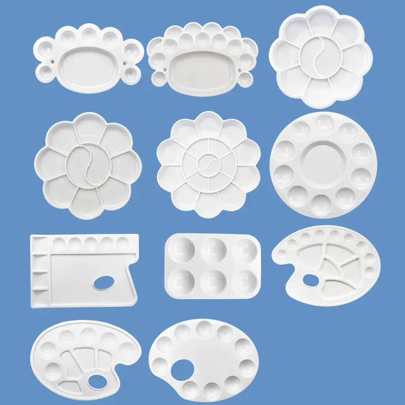 1PC Plastic Paint Tray White Drawing Palette Flower Foot Round Square Reusable Watercolor Oil Painting Palette Art Equipment ZYF