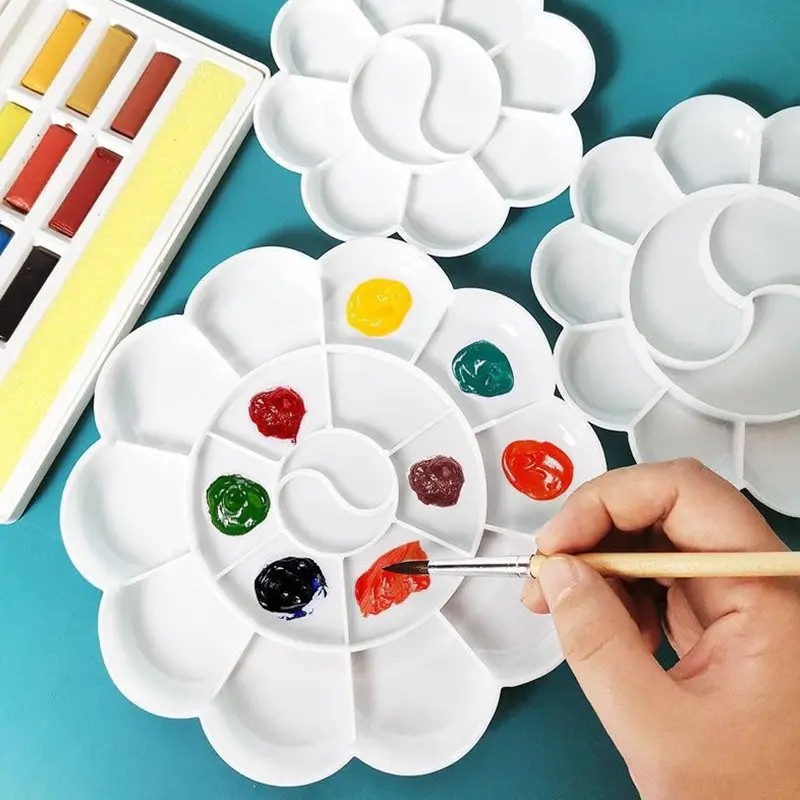 1PC Plastic Paint Tray White Drawing Palette Flower Foot Round Square Reusable Watercolor Oil Painting Palette Art Equipment ZYF