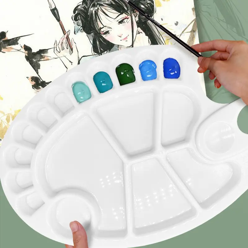 1PC Plastic Paint Tray White Drawing Palette Flower Foot Round Square Reusable Watercolor Oil Painting Palette Art Equipment ZYF