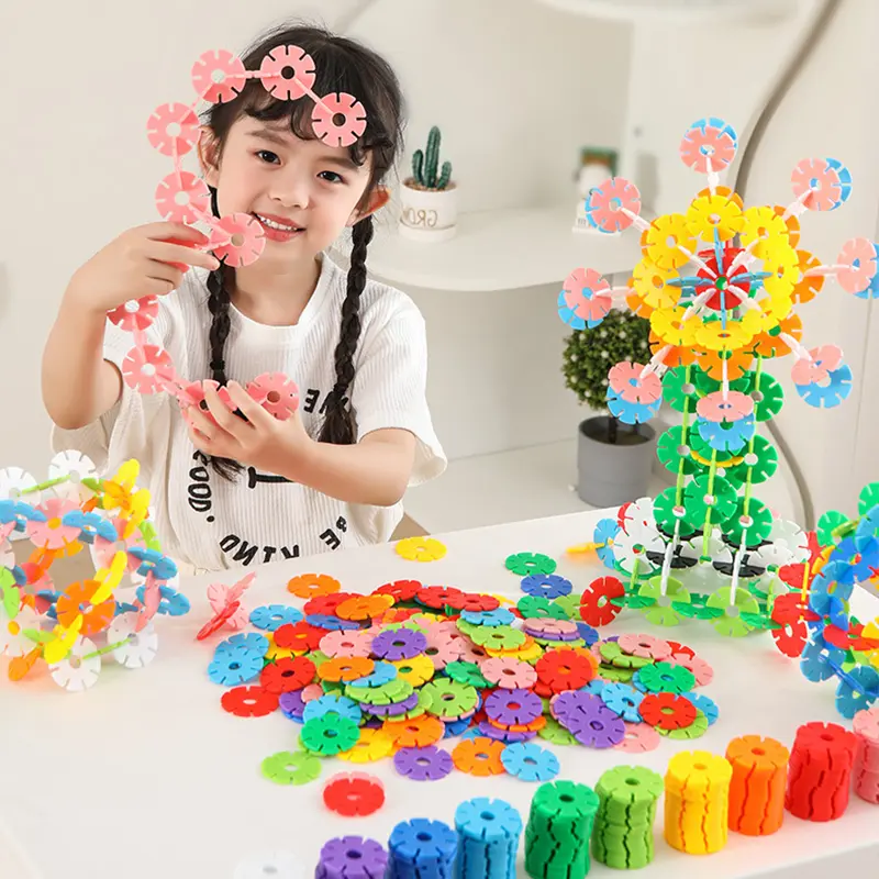 Children Building Block Toys Plastic Rod Snowflake Houses Assembled Early Education Puzzle Learning Toy Kids Birthday Gifts TMZ