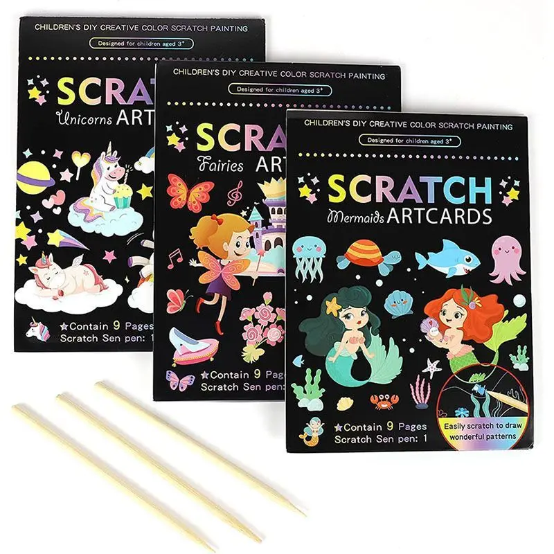 Cartoon Scratch Painting Children Drawing Toys Art Creativity DIY Graffiti Supplies Dazzling Color Scratched Paintbook TMZ