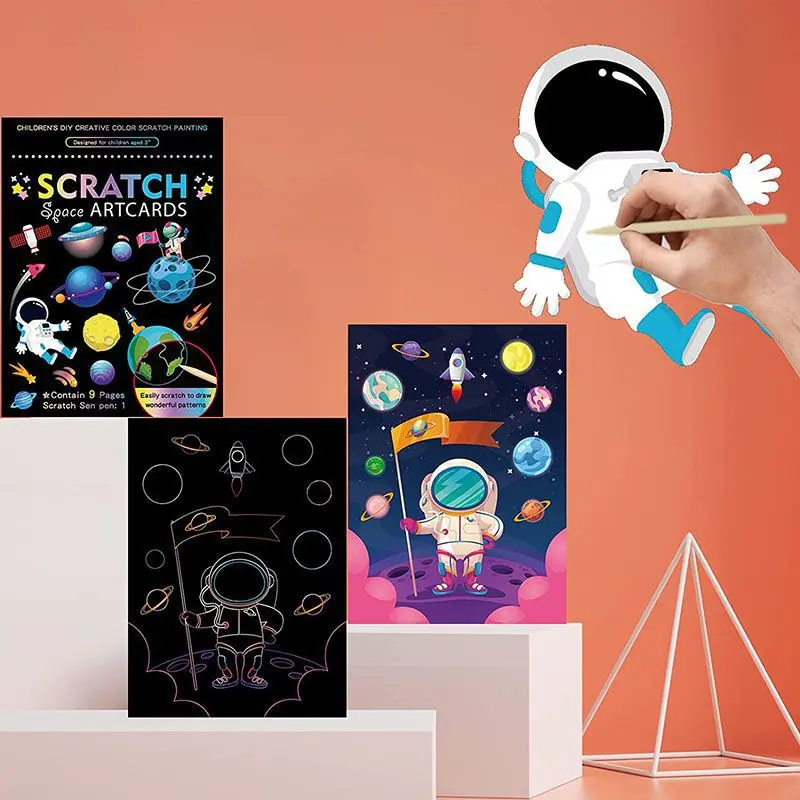 Cartoon Scratch Painting Children Drawing Toys Art Creativity DIY Graffiti Supplies Dazzling Color Scratched Paintbook TMZ