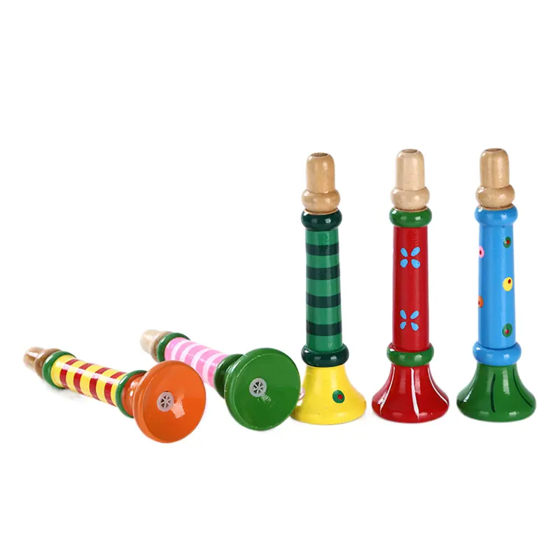 Wooden Musical Instrument Toys for Kid, Wooden Cartoon Piccolo & Harmonica & Trumpet,  Music Early Educational Toys for Children