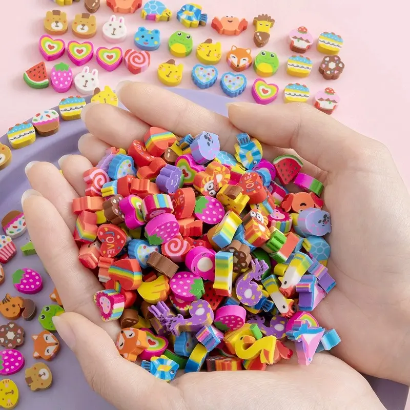 50/100/200PCS Mini Eraser Random Mix Style Cute Animal Space Fruit Mini Pencil Erasers for School Rubber Stationery Supplies ZYF
