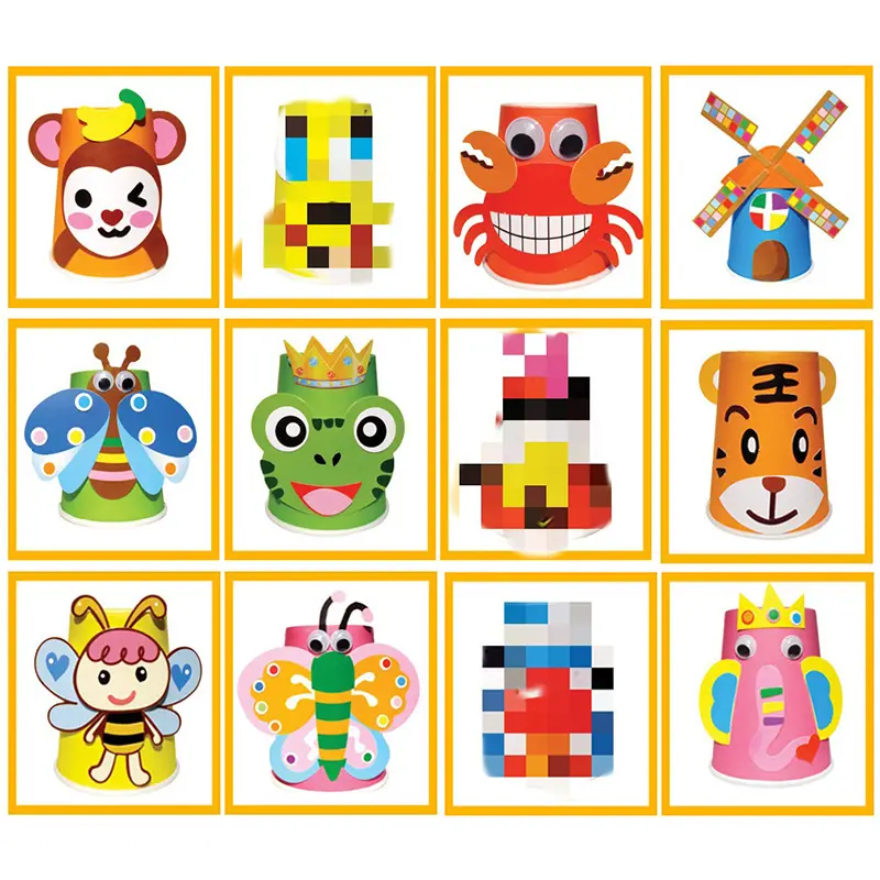 12PCS Paper Cup Sticker Cute Cartoon Creative Animal Zodiac Style 3D DIY Handmade Material Kindergarten School Artcraft Gift ZYF