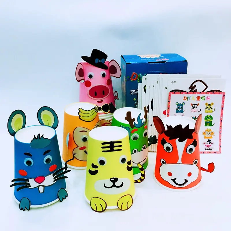 12PCS Paper Cup Sticker Cute Cartoon Creative Animal Zodiac Style 3D DIY Handmade Material Kindergarten School Artcraft Gift ZYF