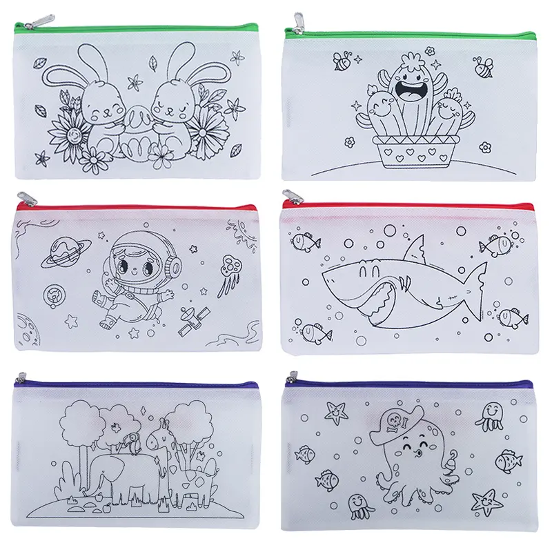 Storage Pen Case Environment Protection Non-woven Fabric with Markers Cartoon Pattern DIY Graffiti Household Kids Pen Bag TMZ
