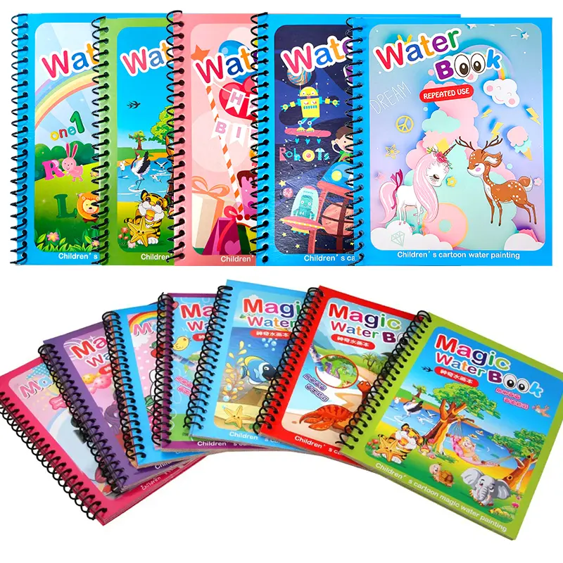 Magic Water Book Reusable Painting Game Montessori Coloring Book Water Brush Draw With Water Graffiti Festival Birthday Gift ZYF