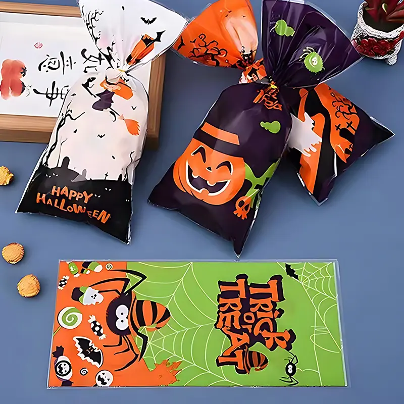 Halloween Themed Candy Bag Gift Tote Assorted Styles Pumpkin Ghost Bat Halloween Party Plastic Biscuits Goodie Bag Wholesale ZYF