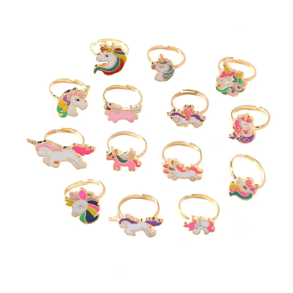 14Pcs Adjustable Rings for Girls Women Cute Cartoon Unicorn Alloy Ring Fashion Beauty Jewelry Christmas New Year Gift for Girl
