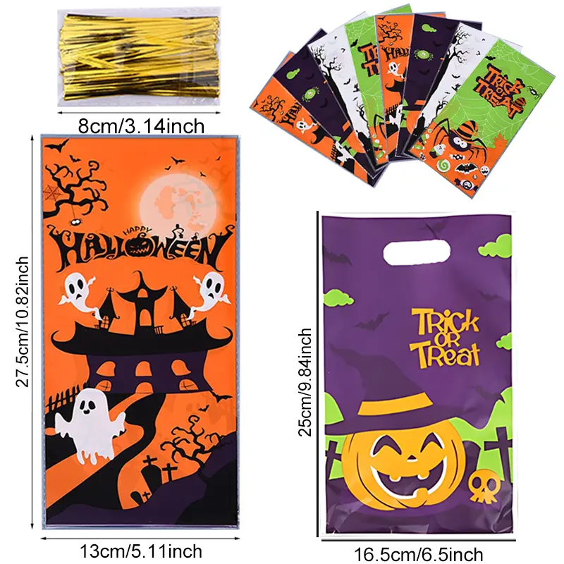 Halloween Themed Candy Bag Gift Tote Assorted Styles Pumpkin Ghost Bat Halloween Party Plastic Biscuits Goodie Bag Wholesale ZYF
