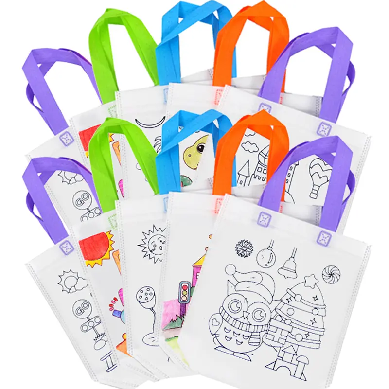 5pcs Graffiti Bag Non Woven Kids Drawing Manual DIY Coloring Environment Protection Children Painting Puzzle Toys Handbag TMZ