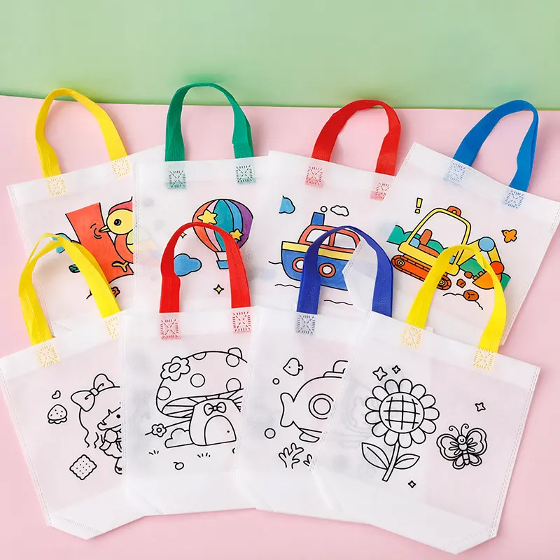 5pcs Graffiti Bag Non Woven Kids Drawing Manual DIY Coloring Environment Protection Children Painting Puzzle Toys Handbag TMZ