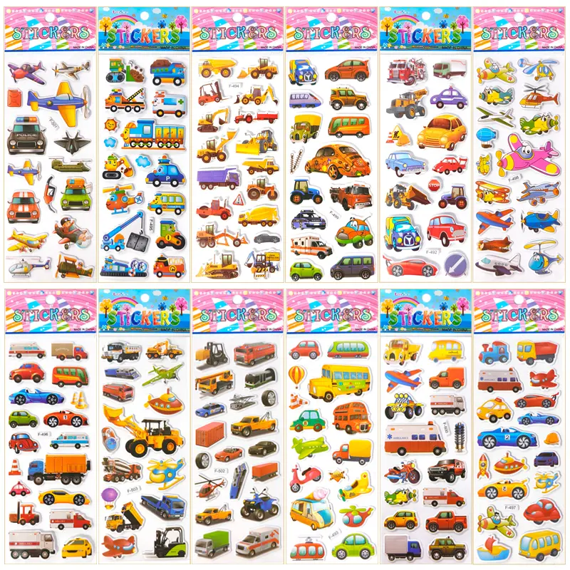 Vehicle Style 3D Puffy Stickers Random 5/10/15/20 Sheets Bubble Stickers Notebook Decoration Vehicle Recognition Reward Gift ZYF