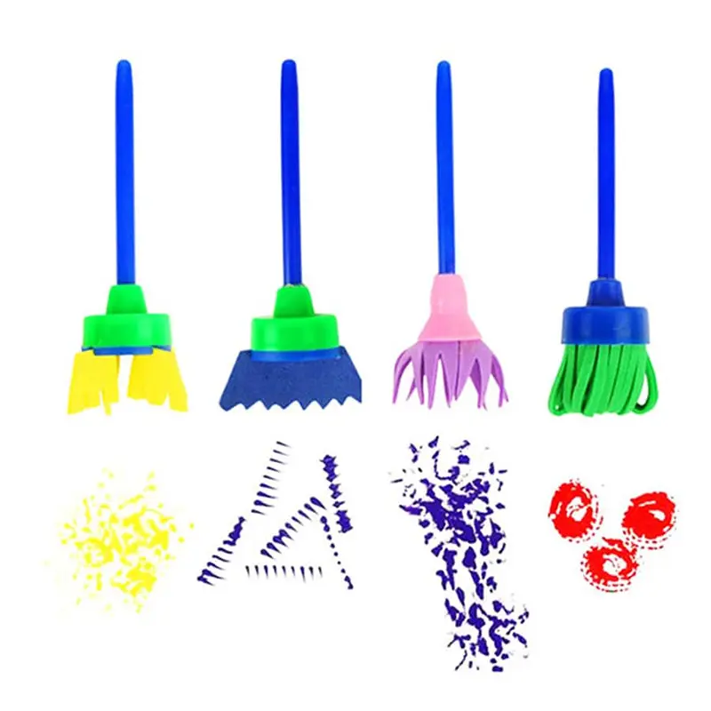 Children DIY Graffiti Sponge Brush Set Drawing Toys Broom Shaped Seal Sponge Brush Art Brush Enlightenment Puzzle Gift TMZ
