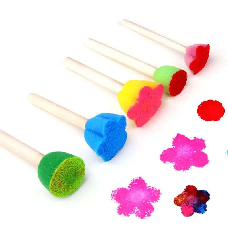 Children DIY Graffiti Sponge Brush Set Drawing Toys Broom Shaped Seal Sponge Brush Art Brush Enlightenment Puzzle Gift TMZ